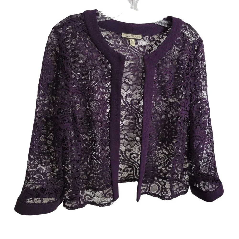 Maya Brooke Size 16 Jacket Whimsigoth Sheer Layer Lace Open Cardigan Purple - Picture 1 of 8
